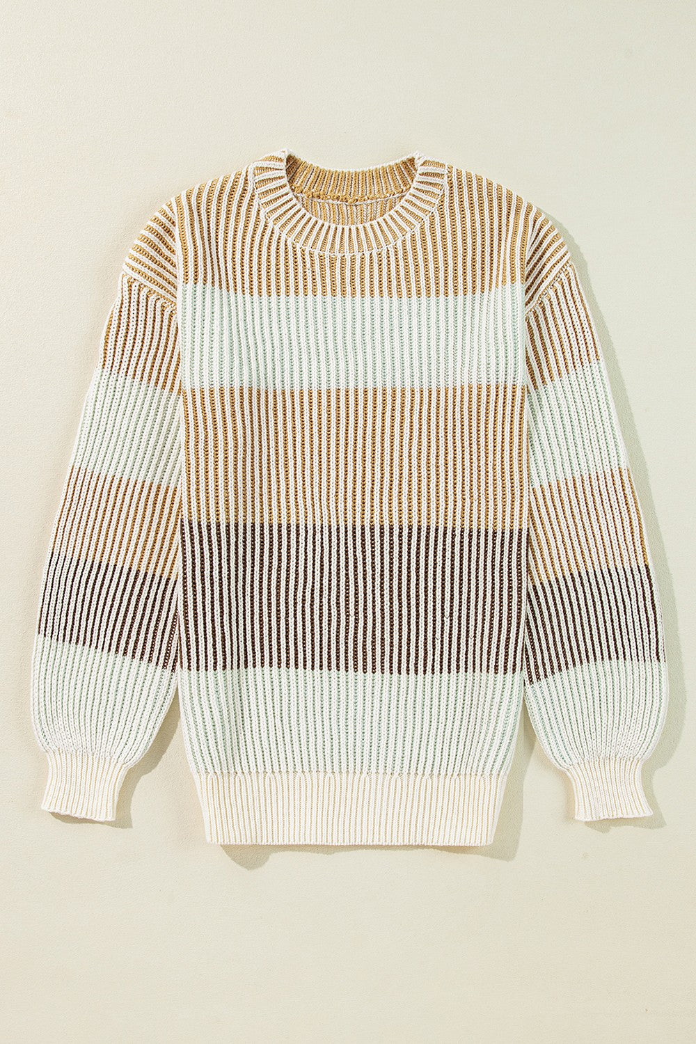 Striped Color Block Round Neck Long Sleeve Sweater