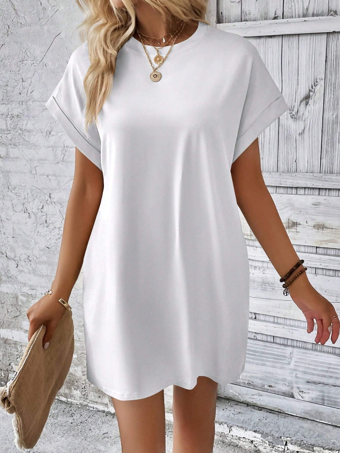 Round Neck Short Sleeve Mini Dress