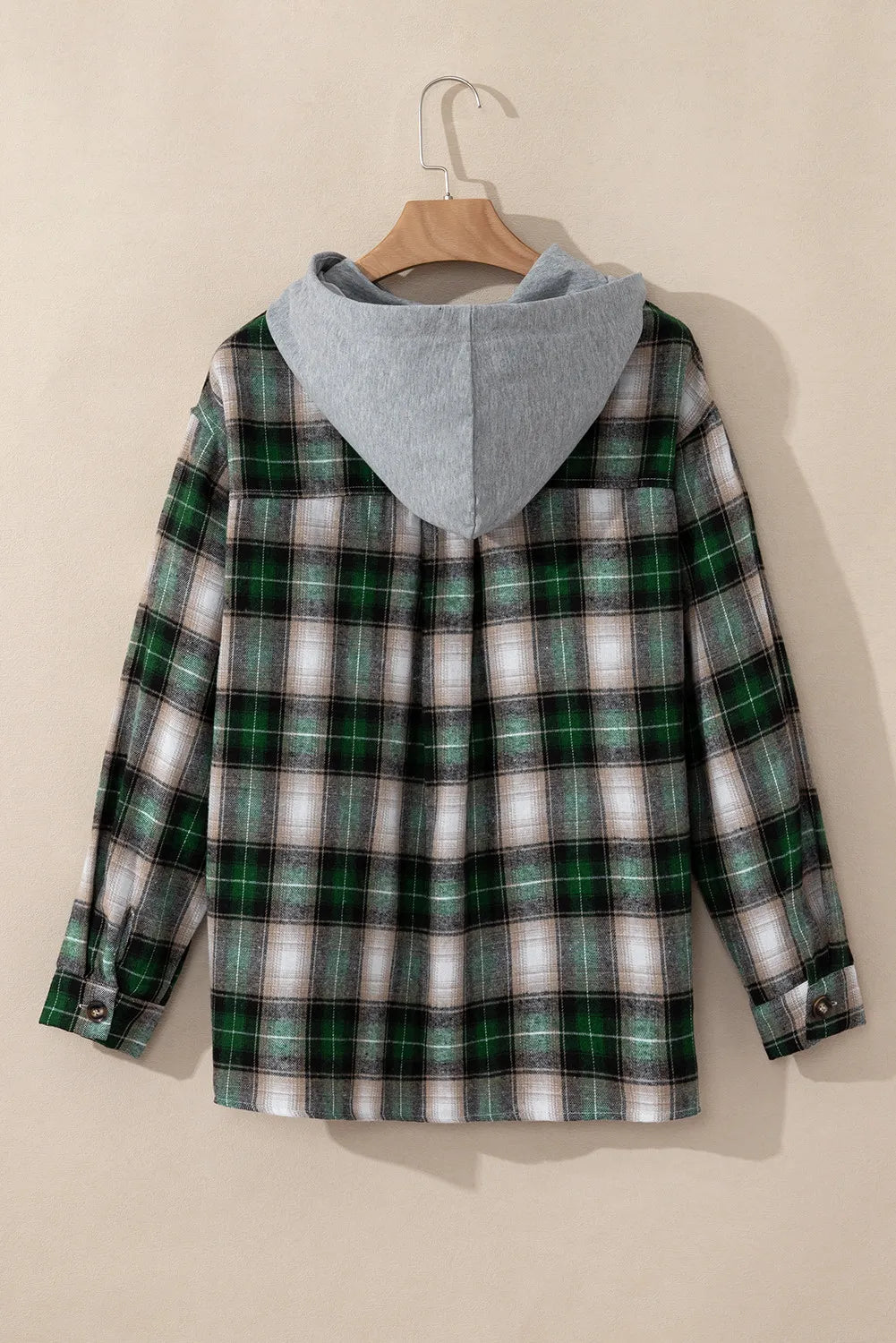 Drawstring Pocketed Plaid Hooded Jacket