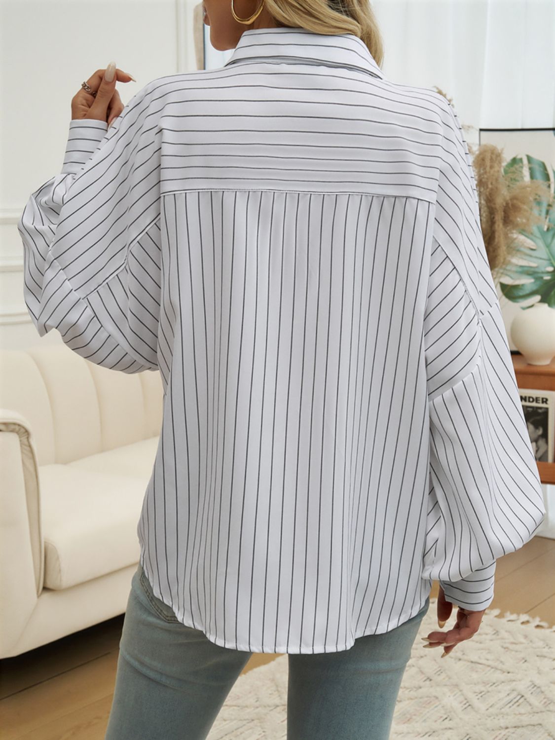 Striped Collared Neck Long Sleeve Shirt