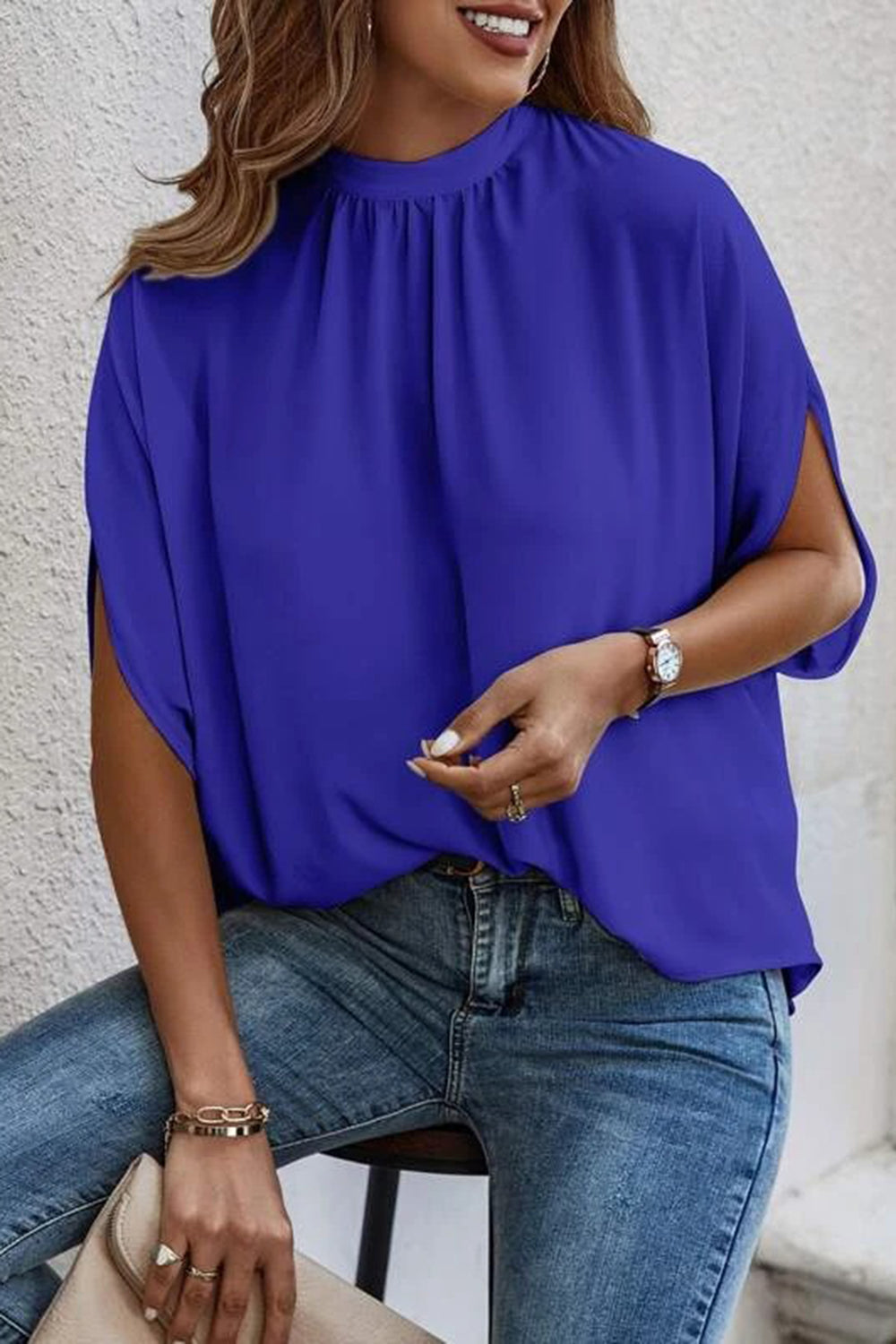 Tie Back Slit Half Sleeve Blouse